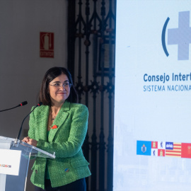 07/10/2022-La ministra de Sanidad, Carolina Darias, comparece en rueda de prensa tras la reunión del Consejo Interterritoria del SNS, a 7 de octubre de 2022, en Santiago de Compostela, A Coruña, Galicia (España).