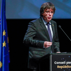 El ex presidente de la Generalitat Carles Puigdemont durante el acto de presentación del Consell per la República en Bruselas. EFE/Stephanie Lecocq