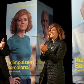 L'alcaldable d'ERC per Barcelona, Ernest Maragall, al costat de la número dos de la seva candidatura, Elisenda Alamany, durant l'acte d'inici de campanya que Esquerra Republicana celebra aquesta nit a Barcelona, EFE/Toni Albir