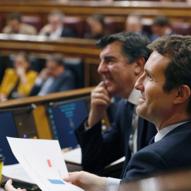 El presidente del PP, Pablo Casado, en el último pleno del Congreso antes de la convocatoria de elecciones. EFE/J.P.Gandul