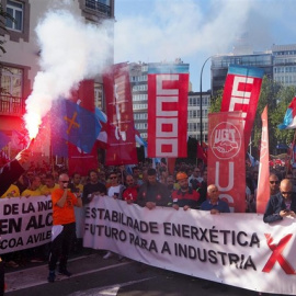 Manifestación de trabajadores de la multinacional Alcoa en A Coruña. E.P.