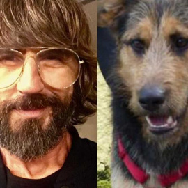 El actor y presentador Santi Millán con su doble perruno./Twitter de Santi Millán