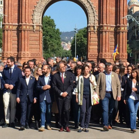 Concentració en suport al president de la Generalitat, Quim Torra, moments abans que declarés al TSJC per presumpta desobediència per no acatar l'ordre de la Junta Electoral de retirar els llaços grocs. ANC