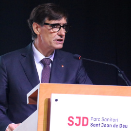 El president de la Generalitat, Salvador Illa, en la seva intervenció en la VIII Jornada de la Xarxa de Salut Mental, al Parc Sanitari Sant Joan de Déu