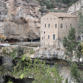 La Casa Prioral de Sant Miquel del Fai, en la zona d'obres, en una imatge de 2022