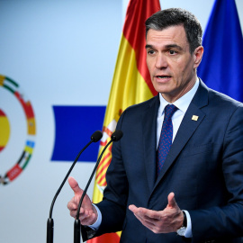 Pedro Sánchez durante una conferencia de prensa en una cumbre de la Unión Europea en Bruselas, a 24 de marzo de 2023.