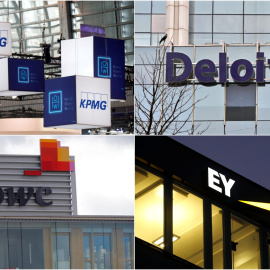 Los logos de las cuatro grandes compañías de auditoría y consultoría del mundo, conocidas como las 'Big Four': KPMG, Deloitte, PricewaterhouseCoopers(PwC) y Ernst&Young (EY).