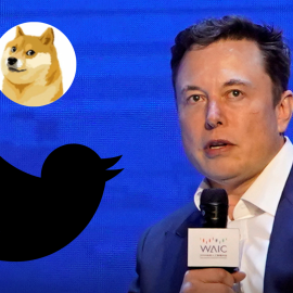 Imagen del actual logo de Twitter y Dogecoin