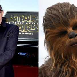 El actor Peter Mayhew y Chewbacca.