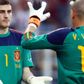 Partido de la selección española en el que participaron Iker Casillas y Víctor Valdes.