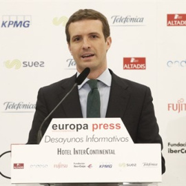 El líder del PP, Pablo Casado, interviene en un Desayuno Informativo de Europa Press/ Eduardo Parra, EP