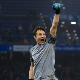 6/4/22 Denis Ignatenko, portero do Dynamo de Kiev juvenil, celebra el pase de eliminatoria en Riazor / Fotos: Dynamo de Kiev