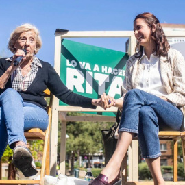 La candidata a la presidencia de la Comunidad y portavoz de Más Madrid, Mónica García, interviene en la presentación del proyecto de viviendas alternativas para mayores por Más Madrid, a 19 de abril de 2023, en Madrid (España).