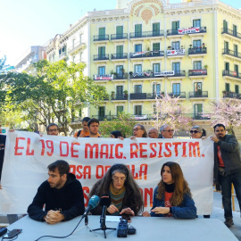 La roda de premsa on han anunciat el desnonament.