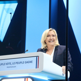 07/04/2022 - Marine Le Pen en un míting a Perpinyà abans de la primera vota de les eleccions presidencials franceses.