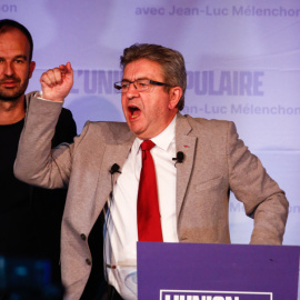 12/04/2022 - El candidato presidencial del partido La France Insoumise (LFI), Jean-Luc Melenchon pronuncia un discurso tras los resultados de la primera vuelta de las elecciones presidenciales francesas en París.