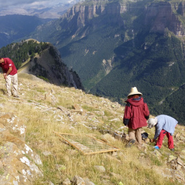 Técnicos del Gobierno de Aragón en una cumbre pirenaica dentro de los trabajos de toma de muestras del Proyecto Gloria. DIRECCIÓN GENERAL DE SOSTENIBILIDAD DEL GOBIERNO DE ARAGÓN