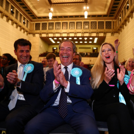 Nigel Farage, el líder del partido del Brexit, celebra sus resultados en las elecciones europeas. /REUTERS