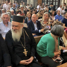 Moment de l'acte interreligiós a la Basílica de Santa Maria del Pi de Barcelona, en suport dels presos i exiliats polítics. / Departament de Justícia.