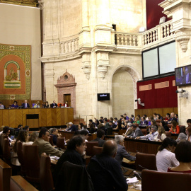 Imagen del Pleno del Parlamento de Andalucía, en una sesión de comienzo de mes.