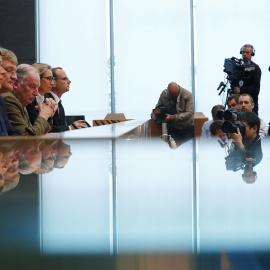 Frauke Petry, la compresidenta del partido ultraderechista alemán AfD (la primera por la izquierda), junto a otros dirigentes del partido (Joerg Meuthen, Alice Weidel, Alexander Gauland), la rueda de prensa en Berlìn tras las elecciones leg