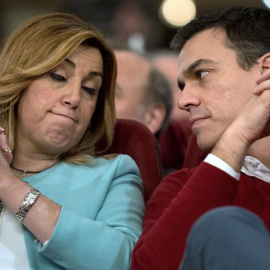 La presidenta de la Junta de Andalucía, Susana Díaz, y el líder del PSOE, Pedro Sánchez. AFP/Jorge Guerrero