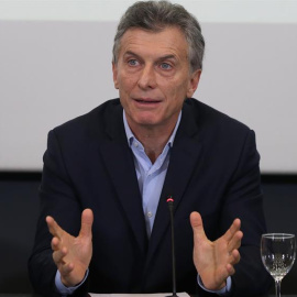 El presidente de Argentina, Mauricio Macri, inaugurando el Encuentro Empresarial Iberoamericano en Buenos Aires donde ha pedido a las empresas españolas que sigan invirtiendo en el país. EFE/David Fernández