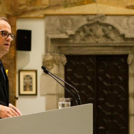 El president Quim Torra durant la compareixença d'aquest divendres. EFE/ Enric Fontcuberta.