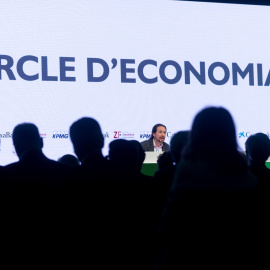 El secretario general de Podemos, Pablo Iglesias, durante su participación en la segunda jornada de la Reunión del Círculo de Economía de Sitges, uno de los principales foros empresariales del país. EFE/ Quique García