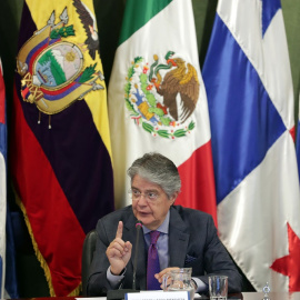 30/04/2022. El presidente de Ecuador, Guillermo Lasso, interviene en una cumbre de la Asociación Latinoamericana de Integración (ALADI), a 19 de abril de 2022 en Montevideo (Uruguay).