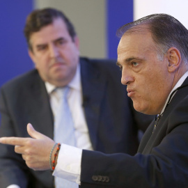 El presidente de la Liga de Fútbol Profesional (LFP), Javier Tebas, durante su participación en EFE Fórum Deportes. EFE/JAVIER LIZÓN