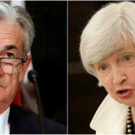 Jerome H. Powell (i), miembro del consejo de la Reserva Federal de EEUU, el principal candidato a sustituir a Janet Yellen (d) en la presidencia del banco central estadounidense. REUTERS