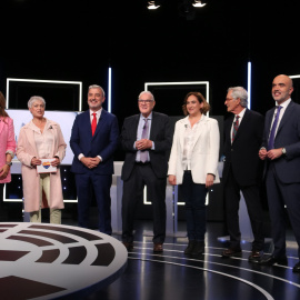 Els candidats a Barcelona, Eva Parera, Anna Grau, Jaume Collboni, Ernest Maragall, Ada Colau; Xavier Trias i Daniel Sirera.