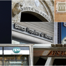 Logos de diversos bancos italianos. REUTERS