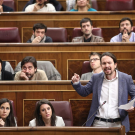 Pablo Iglesias en el Congreso de los diputados este miércoles.  EUROPA PRESS