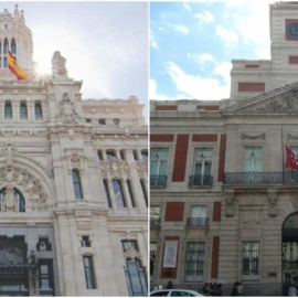 El edificio del Ayuntamiento de Madrid, en la Plaza de la Cibeles, y el de la Presidencia de la Comunidad de Madrid, en la Puerta del Sol. E.P.