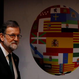 El presidente del Gobierno, Mariano Rajoy, a su llegada a la rueda de prensa tras la Cumbre del Euro en Bruselas. REUTERS/Phil Noble