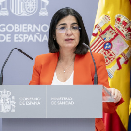 28706/2022 La ministra de Sanidad, Carolina Darias, interviene durante el acto conmemorativo '1 año de la Ley de la Eutanasia', en la sede del Ministerio, a 24 de junio de 2022, en Madrid.