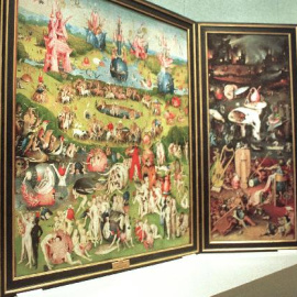 Vista del cuadro "El jardín de las delicias", la obra más importante de Hieronymus Van Aeken, El Bosco, cuya vida ha sido novelada en "El Alquimista Holandés".