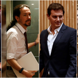 De izquierda a derecha, Pedro Sánchez, Pablo Iglesias, Albert Rivera, y Pablo Casado, en el Congreso. EFE/REUTERS