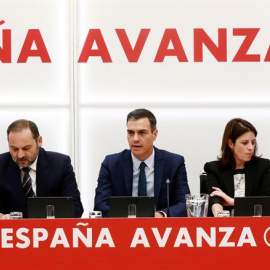 Pedro Sánchez, durante la reunión de la Ejecutiva del PSOE antes de la votación de investidura. / EFE