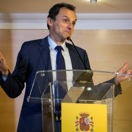 El ministro de Ciencia, Innovación y Universidades, Pedro Duque, en la rueda de prensa para explicar su sociedad patrimonial. EFE/ Santi Donaire