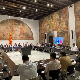 Un moment de la reunió aquesta tarda al Palau de la Generalitat.