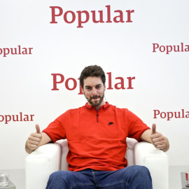 El jugador de baloncesto en la NBA y de la selección española Pau Gasol, durante la rueda de prensa ofrecida en Madrid. EFE/Emilio Naranjo