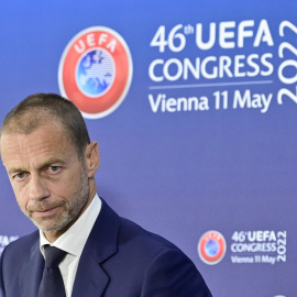 El presidente de la UEFA, Aleksander Ceferin, en la asamblea del organismo europeo del fútbol, celebrada en Viena en mayo de 2022. E.P./Hans Punz/APA/dpa