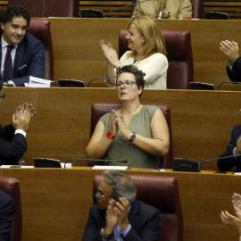 El diputado del PSPV-PSOE, Francesc Colomer, es aplaudido por sus compañeros tras ser nombrado president de Les Corts durante la constitución de la novena legislatura de la cámara valenciana. EFE/Kai Försterling