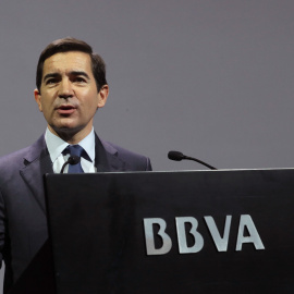 El consejero delegado de BBVA, Carlos Torres, durante la presentación de resultados del ejercicio 2017.EFE/Zipi