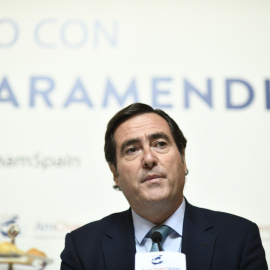 30/05/2019 - El presidente de la patronal CEOE, Antonio Garamendi, interviene en un acto en el Hotel Wellington de Madrid.