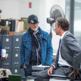 Spielberg durante el rodaje con Meryl Streep y Tom Hanks.