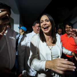 La candidata Maria Corina Machado durante la jornada de elecciones primarias de los candidatos de oposición, en Caracas (Venezuela).